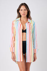 UNE PIECE-Beach Shirt Dress HAMPTONS STRIPE RAINBOW