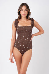 UNE PIECE-Classic Square Neck CHOCOLATE POLKA TEXTURE