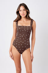 UNE PIECE-Classic Square Neck CHOCOLATE POLKA TEXTURE