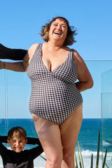 UNE PIECE-Classic V-Neck One Piece BLACK GINGHAM