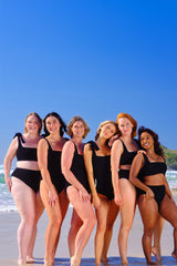 UNE PIECE-Crinkle Cut High-Waisted Bikini Bottom BLACK