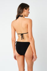 UNE PIECE-Crinkle Cut Longline String Bikini Top BLACK