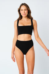 UNE PIECE-Crinkle Cut Square Neck Bikini Bralette BLACK