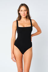 UNE PIECE-Crinkle Cut Square Neck One Piece BLACK