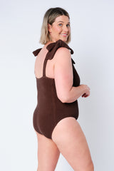 UNE PIECE-Crinkle Cut Square Neck One Piece CHOCOLATE
