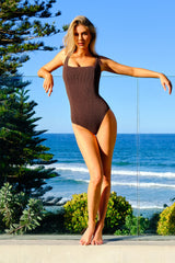 UNE PIECE-Crinkle Cut Square Neck One Piece CHOCOLATE