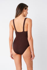 UNE PIECE-Crinkle Cut Square Neck One Piece CHOCOLATE