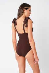 UNE PIECE-Crinkle Cut Square Neck One Piece CHOCOLATE