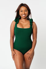 UNE PIECE-Crinkle Cut Square Neck One Piece FOREST GREEN