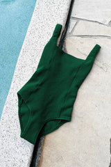 UNE PIECE-Crinkle Cut Square Neck One Piece FOREST GREEN