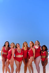 UNE PIECE-Crinkle Cut V-Neck One Piece with Ring RED