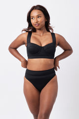 UNE PIECE-High-Cut High-Waisted Bikini Bottom BLACK