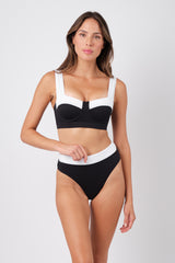 UNE PIECE-High-Cut High-Waisted Bikini Bottom MONOCHROME TEXTURE