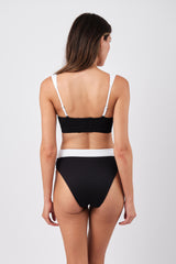UNE PIECE-High-Cut High-Waisted Bikini Bottom MONOCHROME TEXTURE