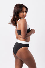 UNE PIECE-High-Cut High-Waisted Bikini Bottom MONOCHROME TEXTURE