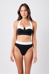 UNE PIECE-High-Cut High-Waisted Bikini Bottom MONOCHROME TEXTURE