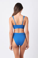 UNE PIECE-High-Cut High-Waisted Bikini Bottom SKY BLUE TEXTURE