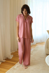 UNE PIECE-Lace Trim Modal Full Length Pyjama Set BLUSH PINK