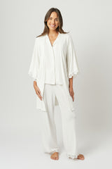 UNE PIECE-Lace Trim Modal Full Length Pyjama Set IVORY