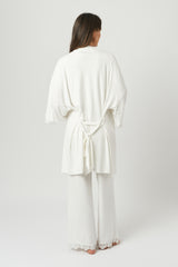 UNE PIECE-Lace Trim Modal Full Length Pyjama Set IVORY