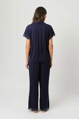 UNE PIECE-Lace Trim Modal Full Length Pyjama Set NAVY