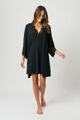 UNE PIECE-Lace Trim Modal Robe BLACK