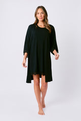 UNE PIECE-Lace Trim Modal Robe BLACK
