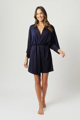 UNE PIECE-Lace Trim Modal Robe NAVY