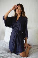 UNE PIECE-Lace Trim Modal Robe NAVY