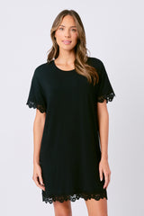 UNE PIECE-Lace Trim Sleep Tee Nightie BLACK