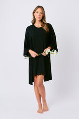 UNE PIECE-Lace Trim Sleep Tee Nightie BLACK