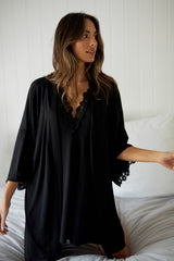 UNE PIECE-Lace Trim V-Neck Nightie BLACK