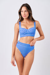 UNE PIECE-Original Bustier Balconette Bikini Bralette COBALT BLUE GINGHAM
