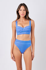 UNE PIECE-Original Bustier Balconette Bikini Bralette COBALT BLUE GINGHAM