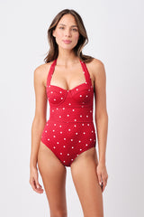 UNE PIECE-Original Bustier Balconette One Piece POLKA ROUGE TEXTURE