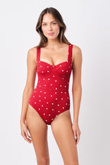 UNE PIECE-Original Bustier Balconette One Piece POLKA ROUGE TEXTURE