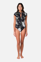 UNE PIECE-Original Sexie Rashie Cap Sleeve LONDON BOTANICAL BLACK