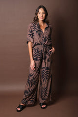 UNE PIECE-Palazzo Pants PALM SILHOUETTE CHOCOLATE