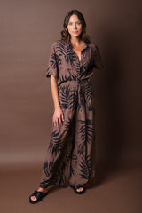 UNE PIECE-Palazzo Pants PALM SILHOUETTE CHOCOLATE