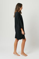 UNE PIECE US-(Bundle) Lace Trim V-Neck Nightie + Modal Robe BLACK