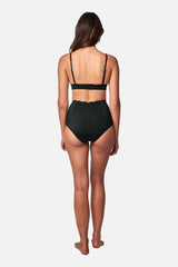 UNE PIECE-Scalloped Never Say Never High-Waisted Bikini Bottom BLACK