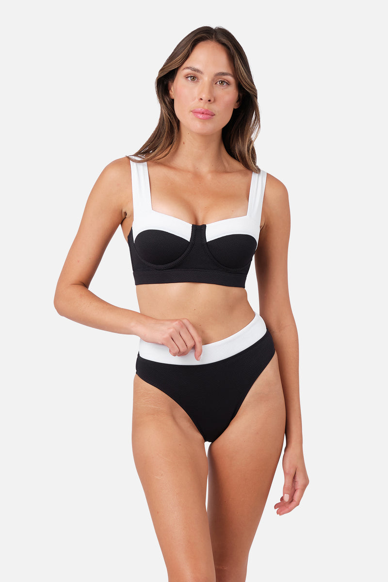 High-Cut High-Waisted Bikini Bottom MONOCHROME TEXTURE