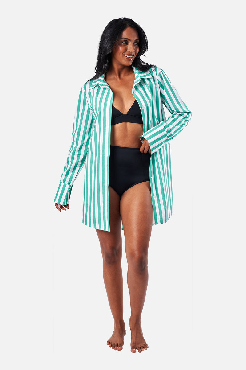 UNE PIECE-Beach Shirt Dress HAMPTONS STRIPE GREEN