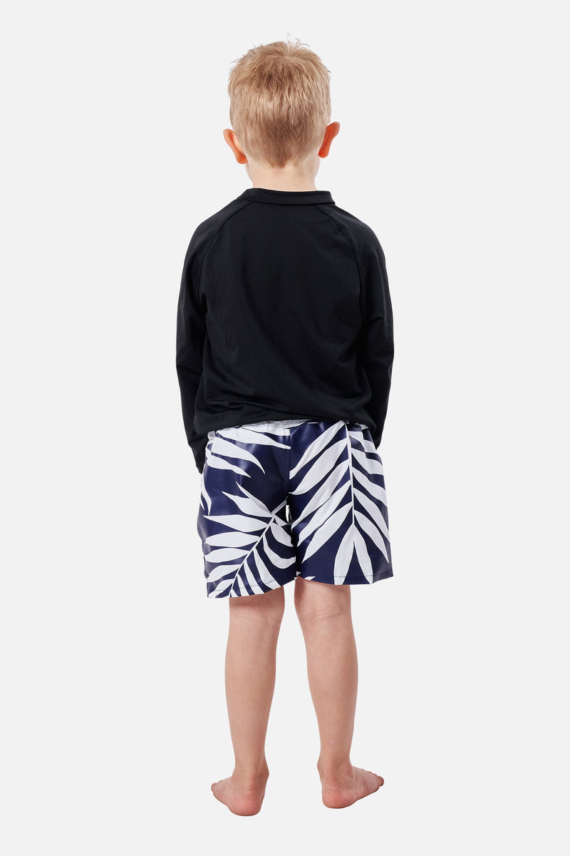 UNE PIECE-Boys Swim Shorts PALM SILHOUETTE NAVY