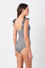 UNE PIECE-Classic Square Neck BLACK GINGHAM