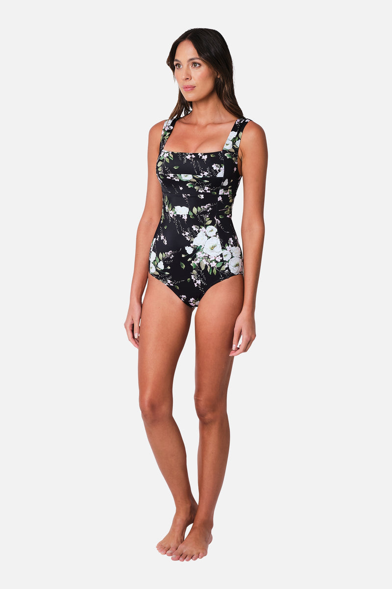 UNE PIECE-Classic Square Neck LONDON BOTANICAL BLACK