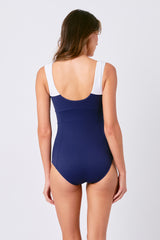 UNE PIECE-Classic Square Neck NAVY MONOCHROME TEXTURE