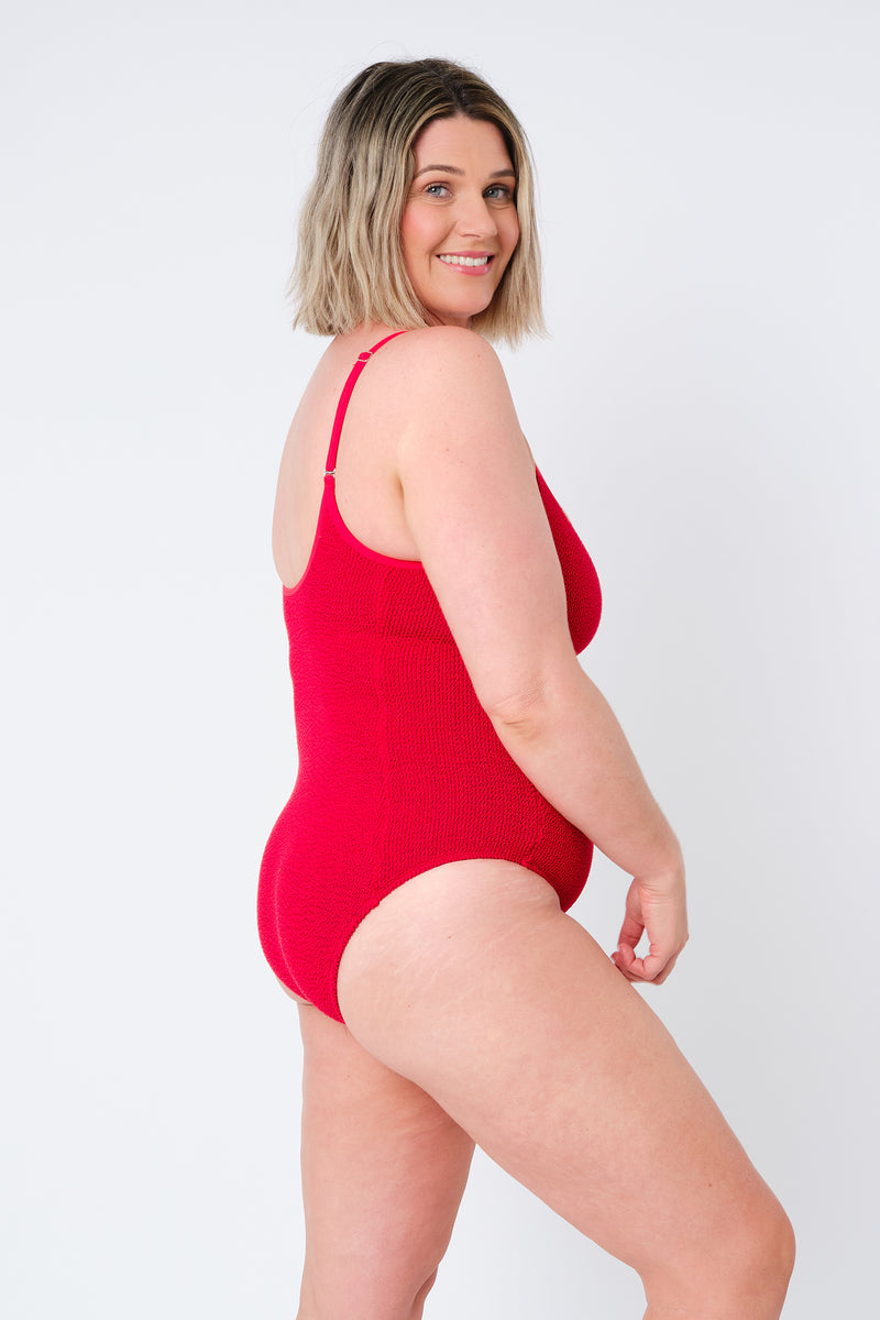 UNE PIECE-Crinkle Cut Scoop Maillot One Piece RED