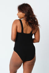 UNE PIECE-Crinkle Cut Square Neck One Piece BLACK