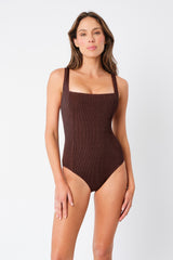 UNE PIECE-Crinkle Cut Square Neck One Piece CHOCOLATE